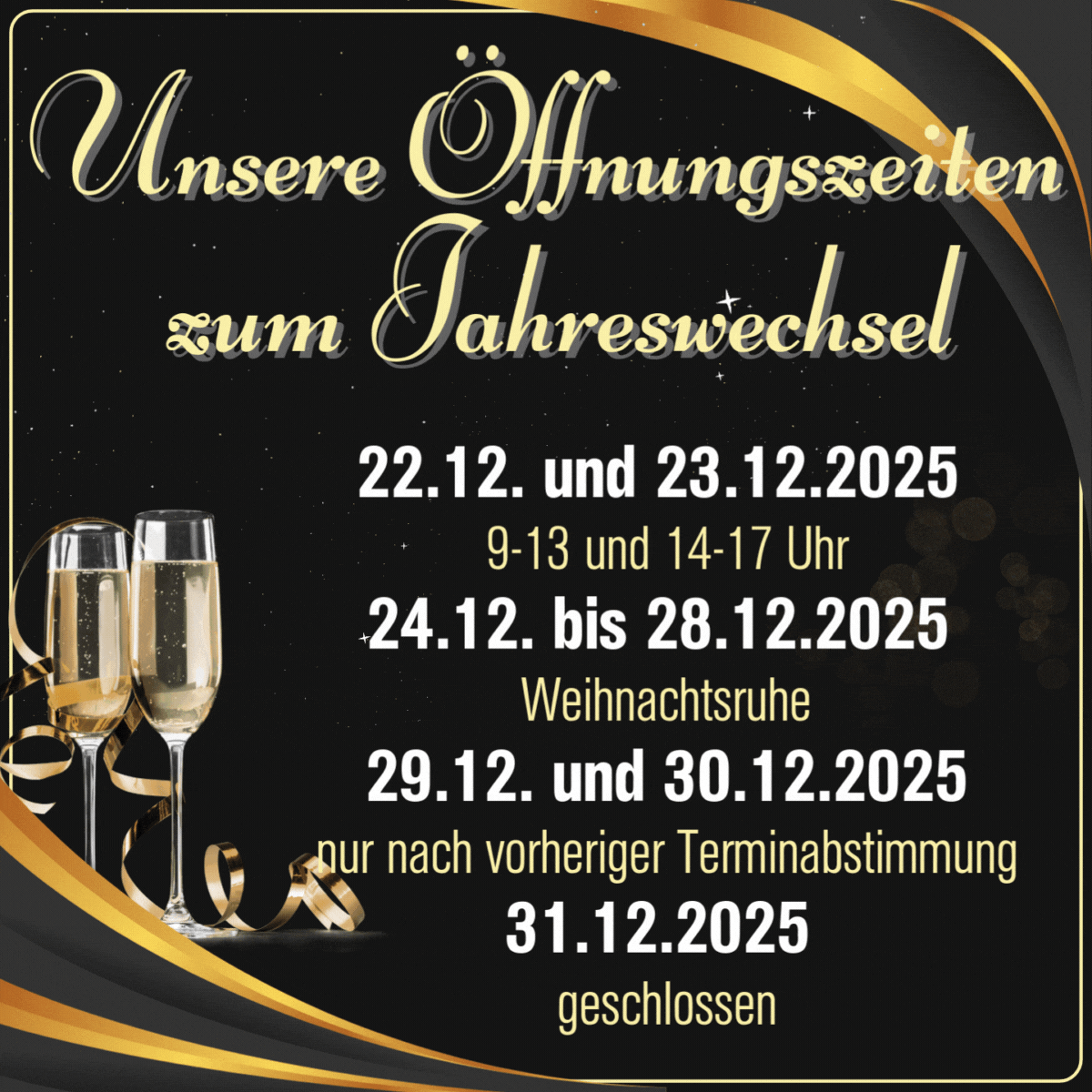 Unsere Öffnungszeiten zum Jahreswechsel